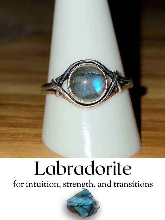 Handmade Jewelry - Tiny Labradorite Gemstone Unique Handmade Halo Ring Boho Engagement